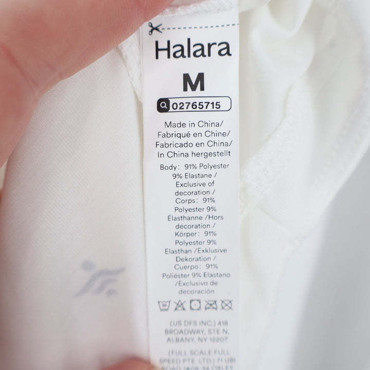 Halara T-Shirt Womens Medium White One Shoulder Long Sleeve Thumb Hole Curved He