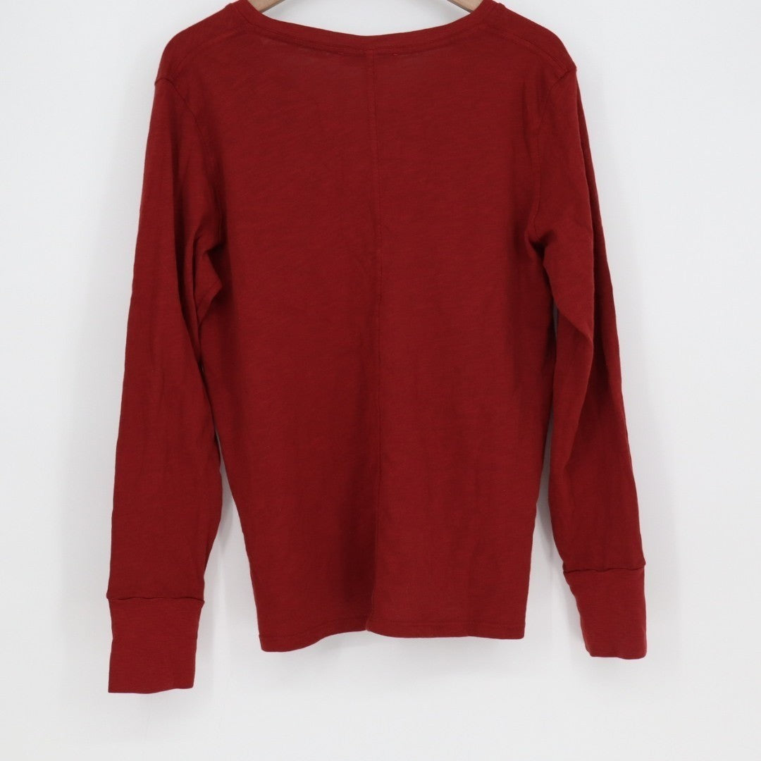 American Giant Premium Slub T-Shirt Womens XL Brown Cotton V-Neck Long Sleeve