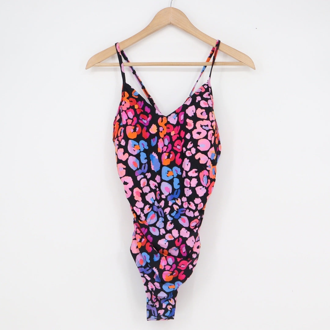 Cupshe Womens Neon Leopard Print One Piece Swimsuit Multicolor V-Neck Medium NEW