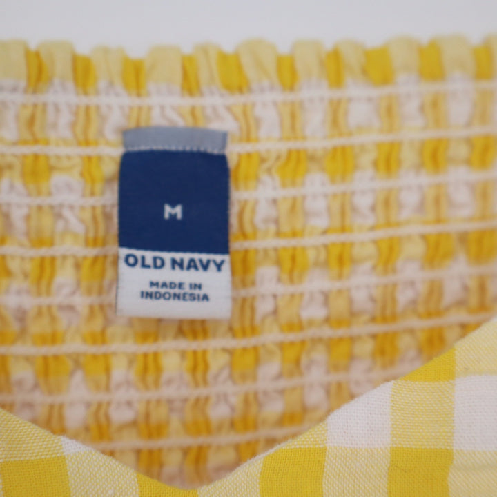 Old Navy Yellow Gingham Puff Sleeve Smocked Mini Dress Medium