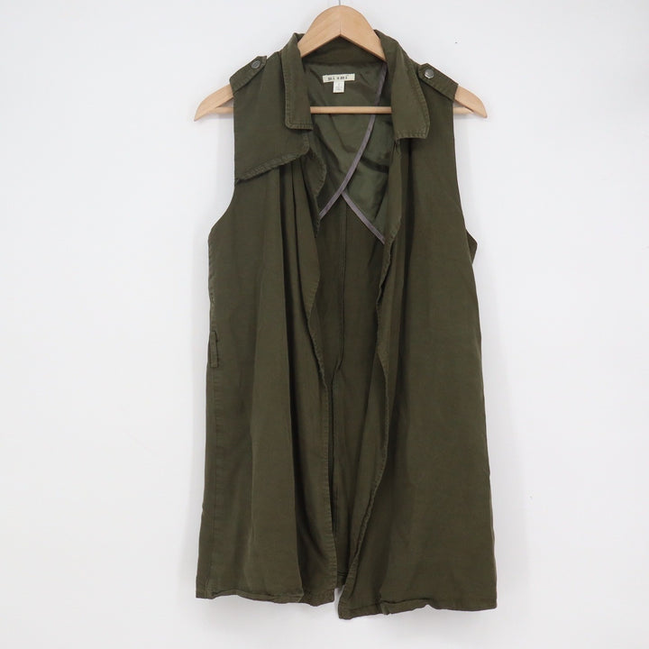 Mi Ami Womens Olive Green Tencel Utility Vest Longline Open Front Size S