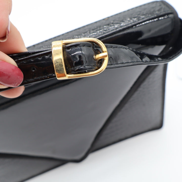 Ande Shoulder Bag Womens OS Vintage Patent Croc Embossed Black Envelope