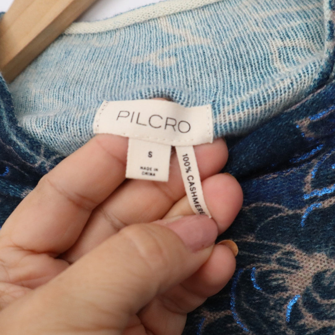 Pilcro Anthropologie 100% Cashmere Sweater Paisley Floral Mock Neck Blue Teal S
