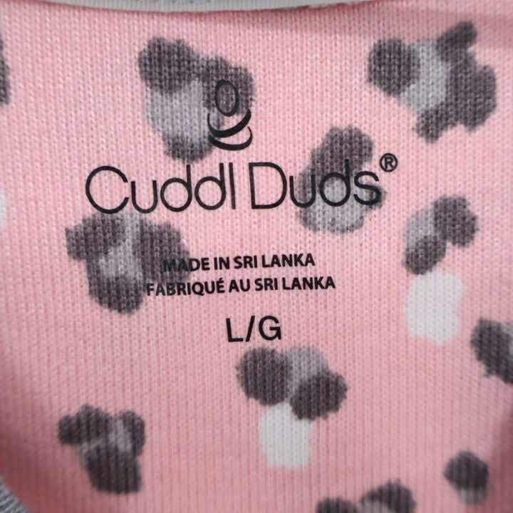 Cuddl Duds Sleepshirt Womens Large Light Pink Leopard Print Stretch Curved Hem