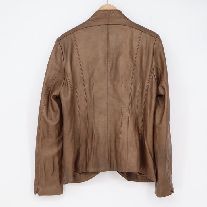 T Tahari Womens Bronze Brown Leather Open Front Jacket Stand Collar