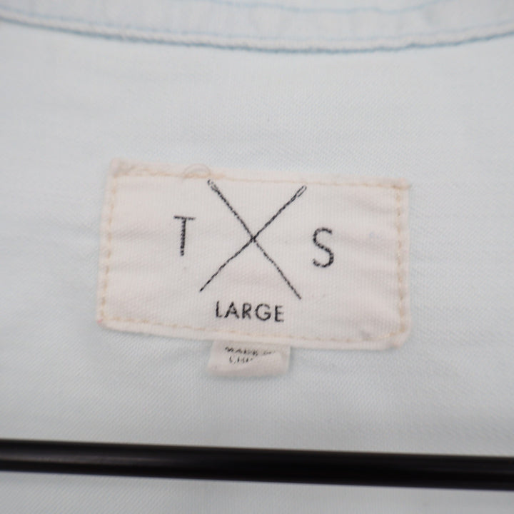 T x S Light Wash Chambray Button Down Shirt Large Light Blue Frayed Hem