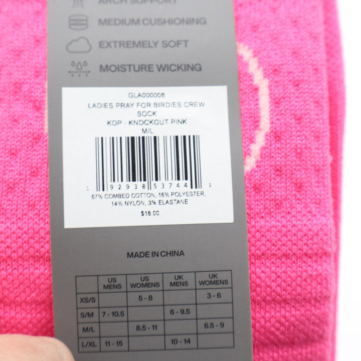 G/FORE Ladies Pray For Birdies Crew Sock Knockout Pink Size M/L NEW