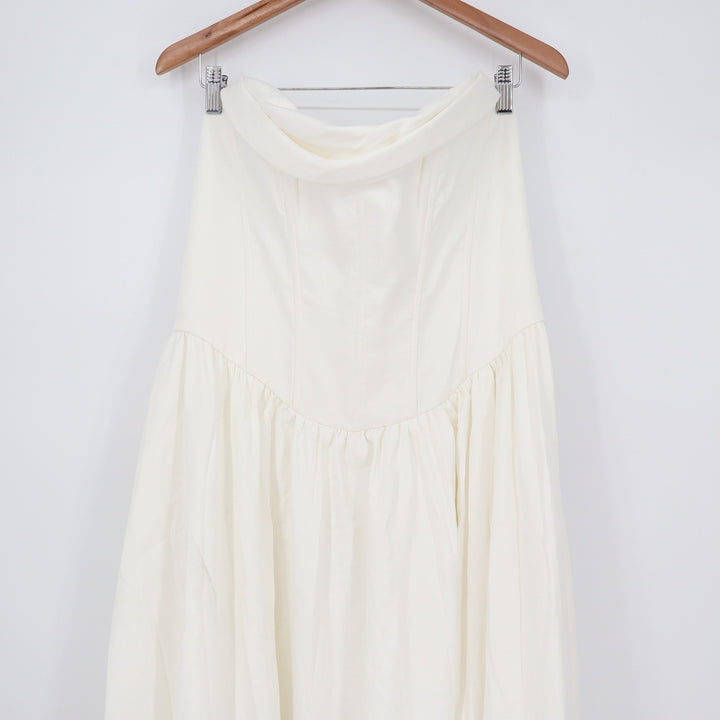 Showpo Jeannie Maxi Dress Off White Corset Panel High Split Strapless Size 16