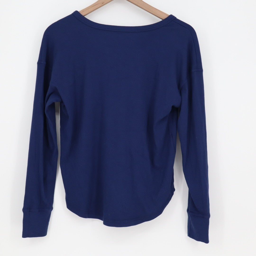 American Giant Luxe Rib V Notch Tee Shirt Women Small Midnight Blueprint Stretch