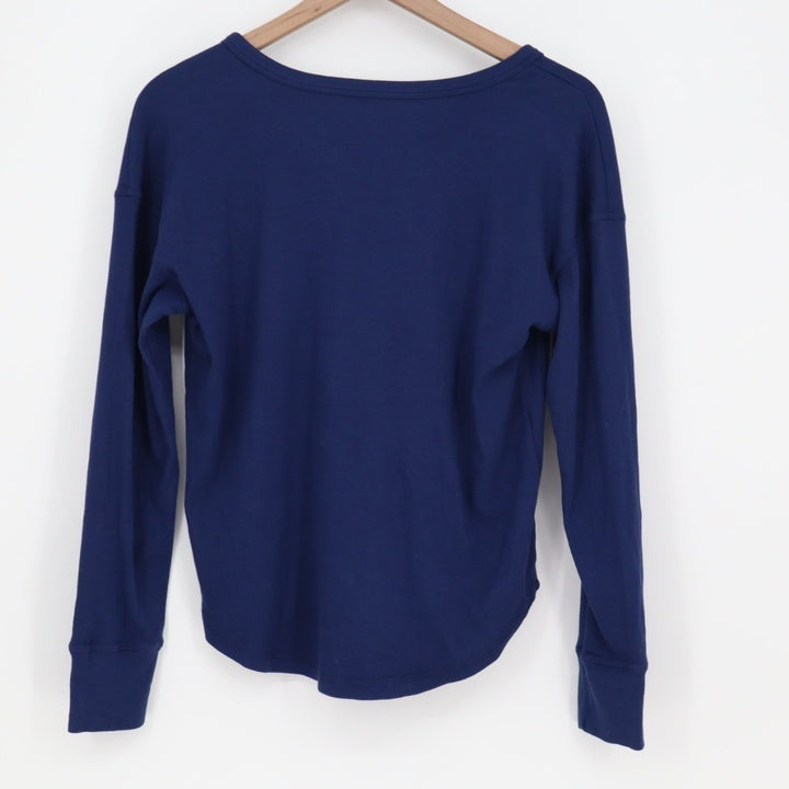 American Giant Luxe Rib V Notch Tee Shirt Women Small Midnight Blueprint Stretch
