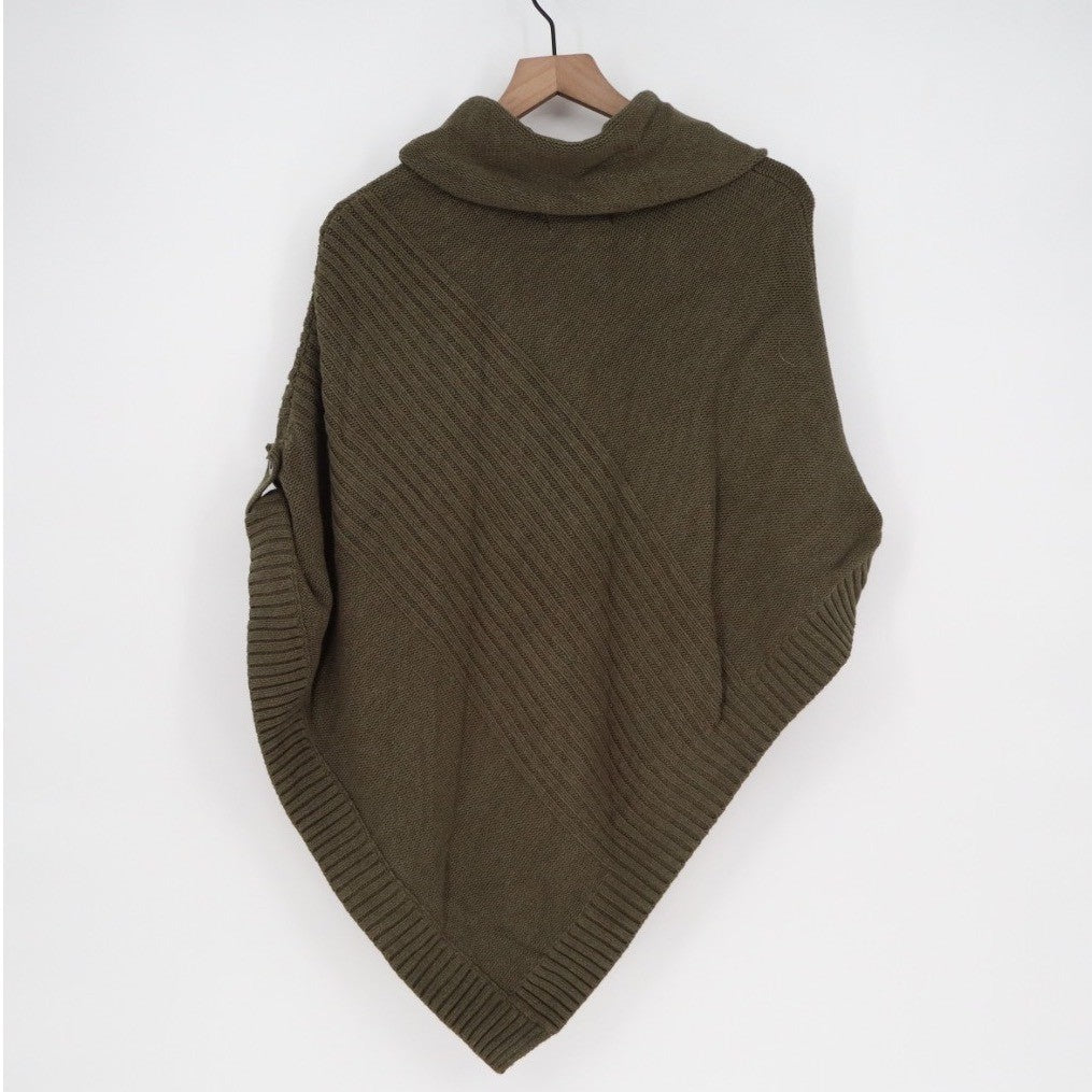 Sonoma Poncho Womens L/XL Brown Cable Knit Cotton Ribbed Turtleneck Outdoor Wear