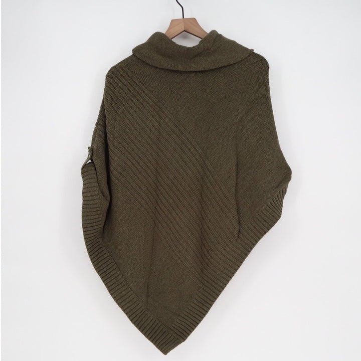 Sonoma Poncho Womens L/XL Brown Cable Knit Cotton Ribbed Turtleneck Outdoor Wear