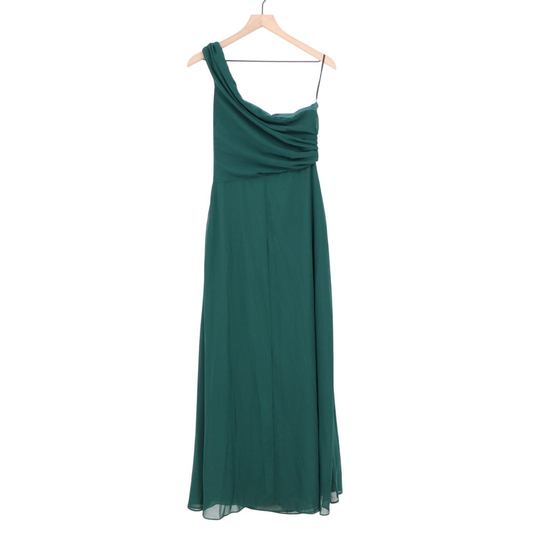 Maxi Bridesmaid Dress Womens Sage Green Pleated One Shoulder Front Slit