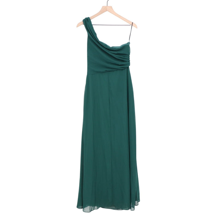 Maxi Bridesmaid Dress Womens Sage Green Pleated One Shoulder Front Slit