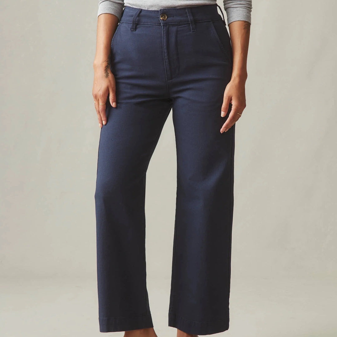 American Giant Ankle Pants Womens 12 Navy Cotton Stretch High Rise Wide Leg