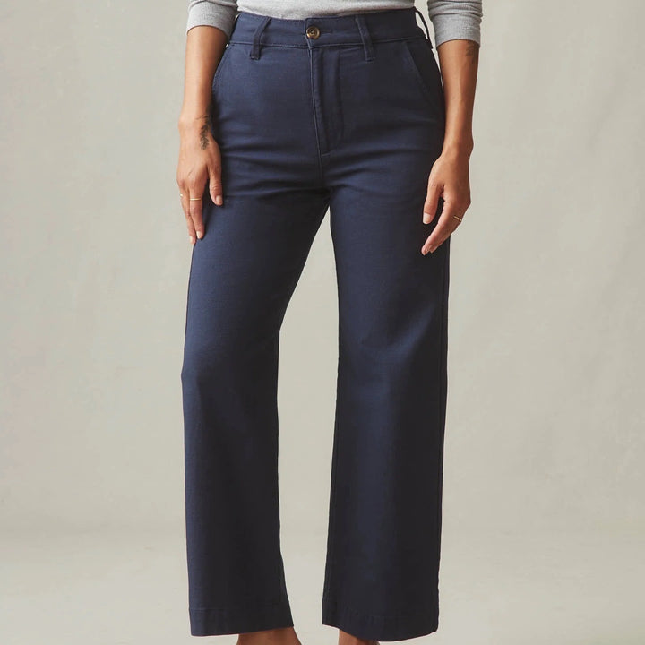 American Giant Ankle Pants Womens 12 Navy Cotton Stretch High Rise Wide Leg