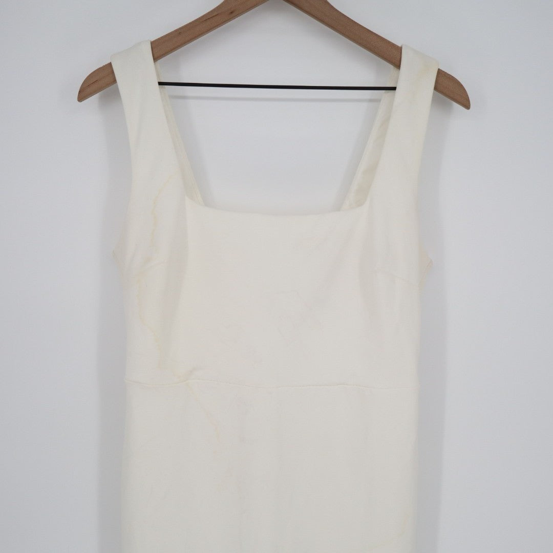 Lulus Moment Maker Midi Dress Womens Large White Stretch Square Neck Trumpet