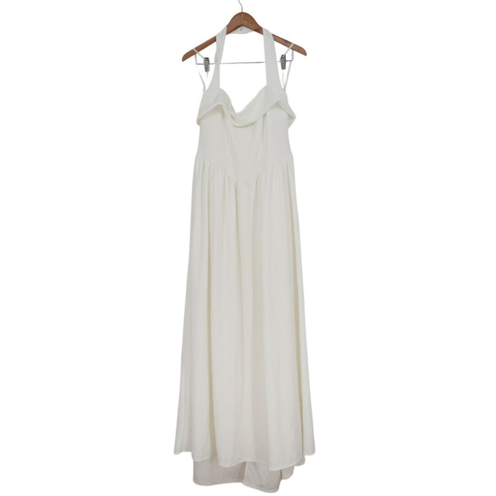 Lulus Telia Maxi Dress Womens XL White Stretch Halter Neck Basque Waist Back Zip