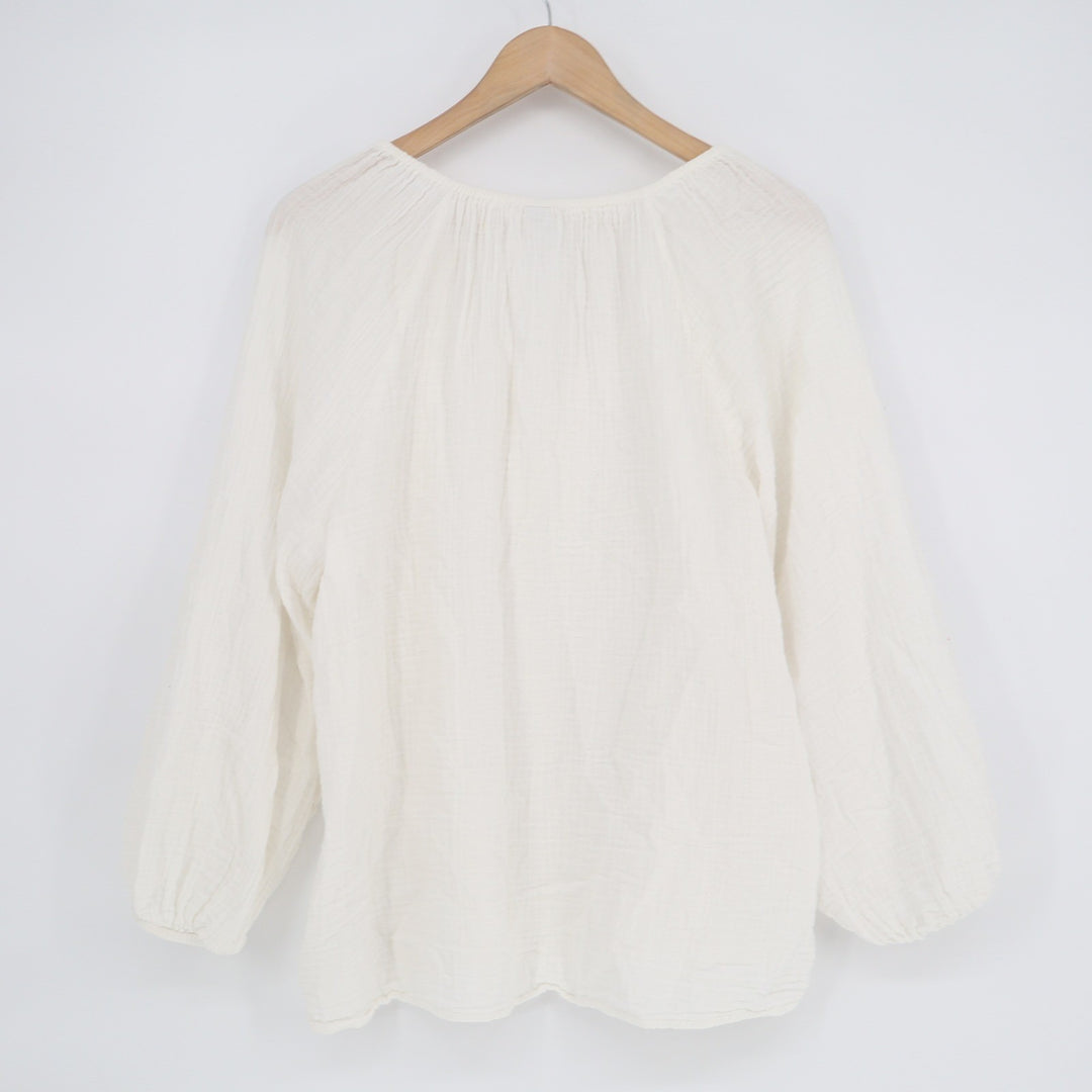 Old Navy Womens XL White Cotton Gauze Long Sleeve Button Split Neck Blouse Top