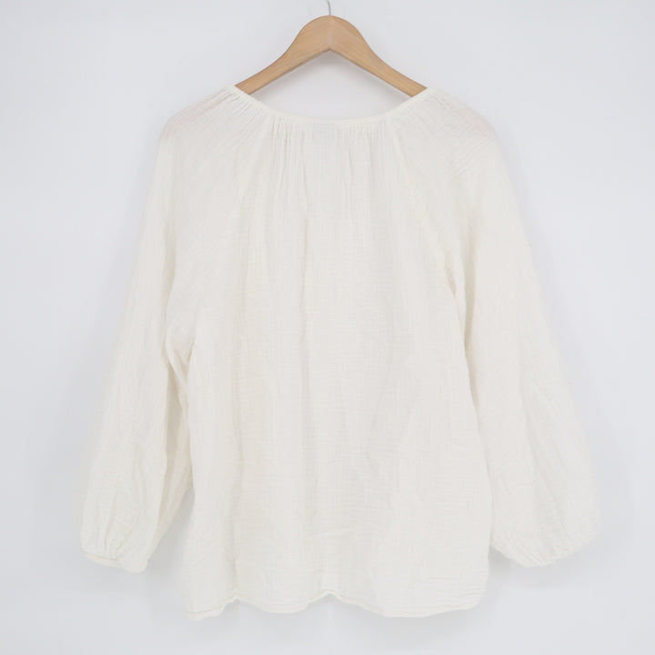 Old Navy Womens XL White Cotton Gauze Long Sleeve Button Split Neck Blouse Top