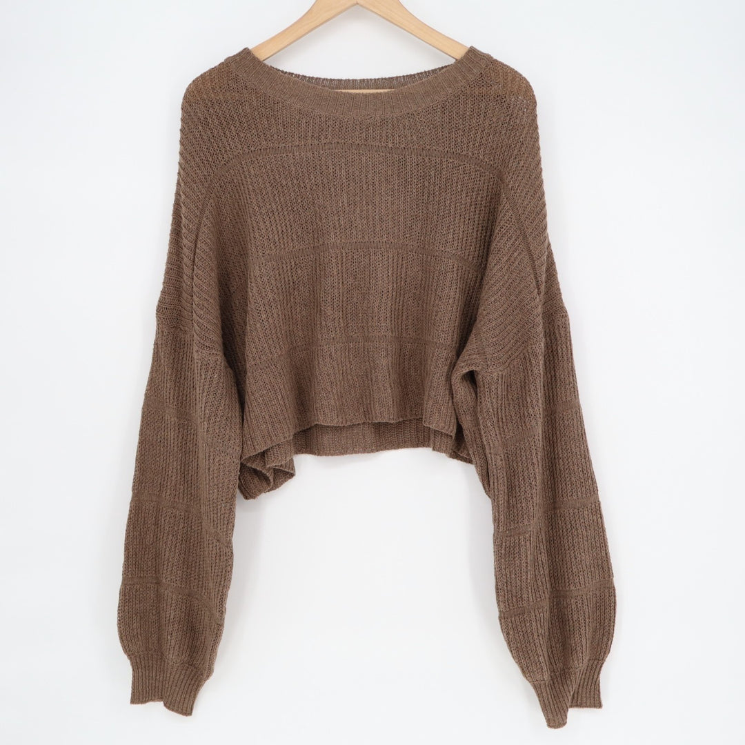 Shein Crop Sweater Womens Large Brown Knit Drop Shoulder Round Neck Pullover