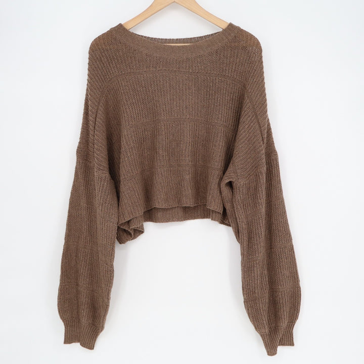 Shein Crop Sweater Womens Large Brown Knit Drop Shoulder Round Neck Pullover