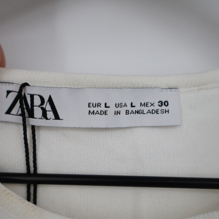 Zara Crop Tank Top Womens Large Off White Knit Wide Strap Scoop Neck Pullover