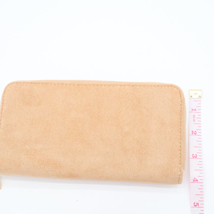 Ahdorned Womens Wallet Beige Suede Zip Around Credit Card Slots Purse