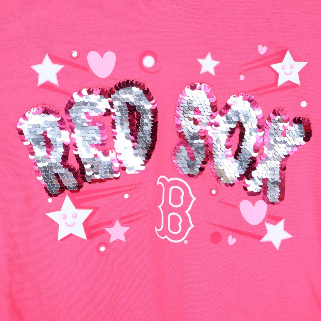 New Era Boston Red Sox Girls Pink Sequin V-Neck T-Shirt Size 10/12 MLB