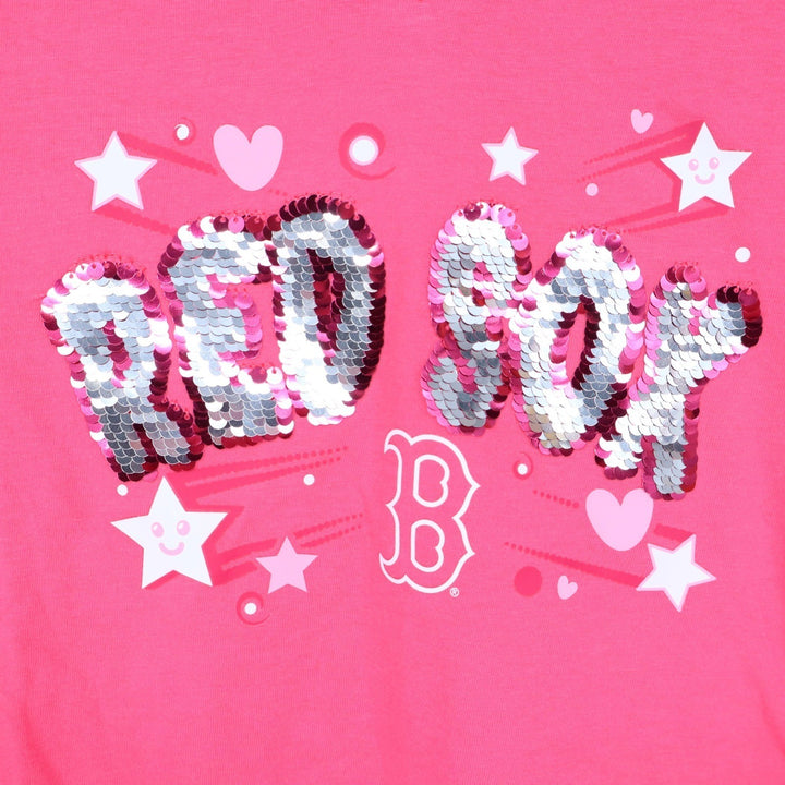 New Era Boston Red Sox Girls Pink Sequin V-Neck T-Shirt Size 10/12 MLB