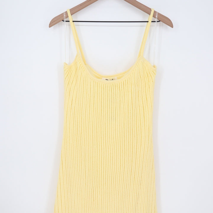 Showpo Fhel Maxi Dress Lemon Yellow Crochet Strappy Knit Sundress US 8 PH9475
