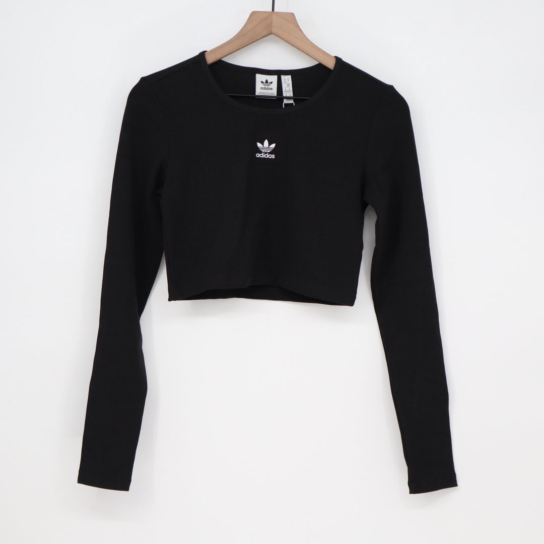 Adidas Originals Womens ESS CROP LS Ribbed Long Sleeve Crop Top Black M