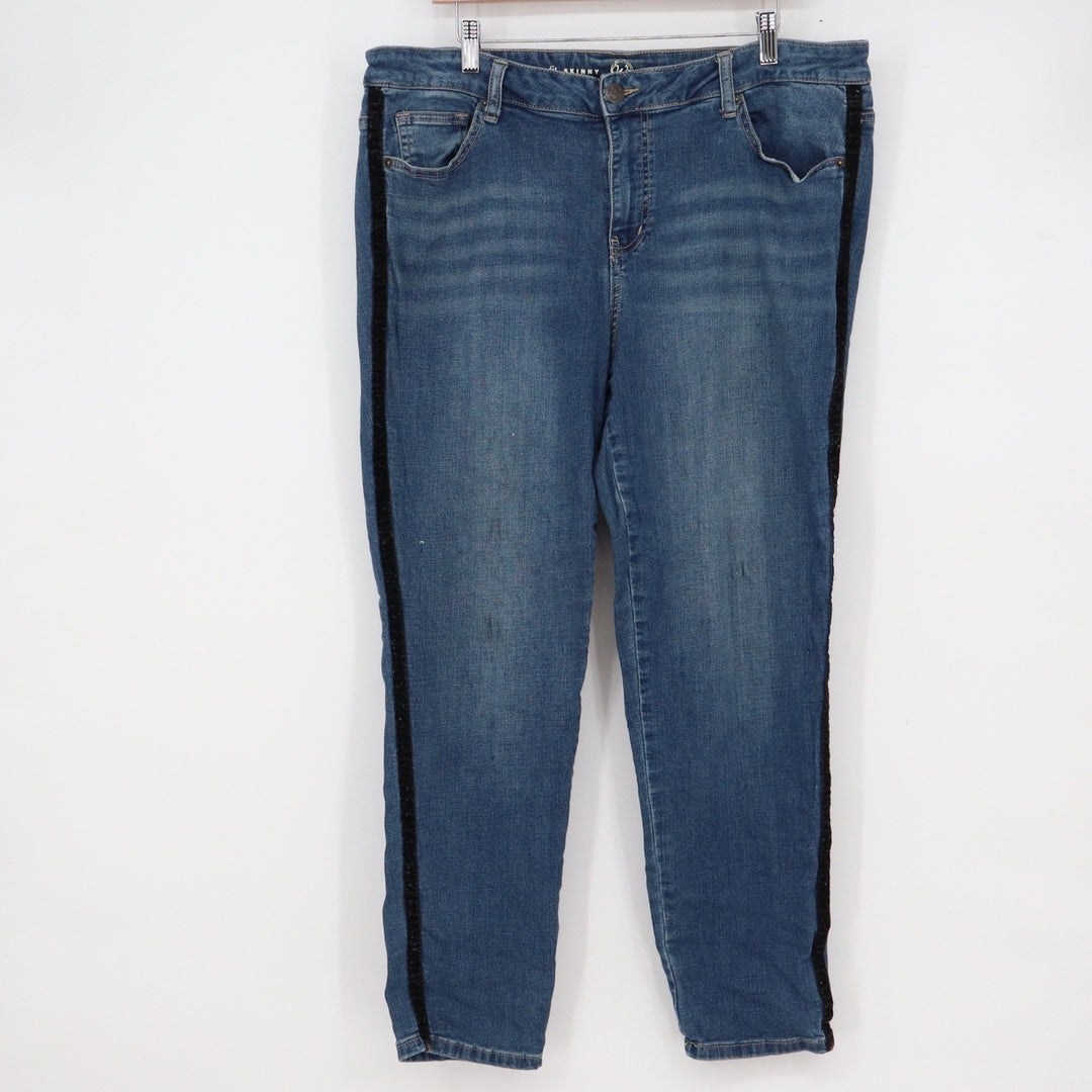 N62 Womens Signature Fit Skinny Jeans Blue Velvet Side Stripe Size 18 Plus