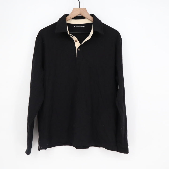 American Giant Rugby Shirts Mens Medium Black Cotton Spread Collar Outdoor Wear