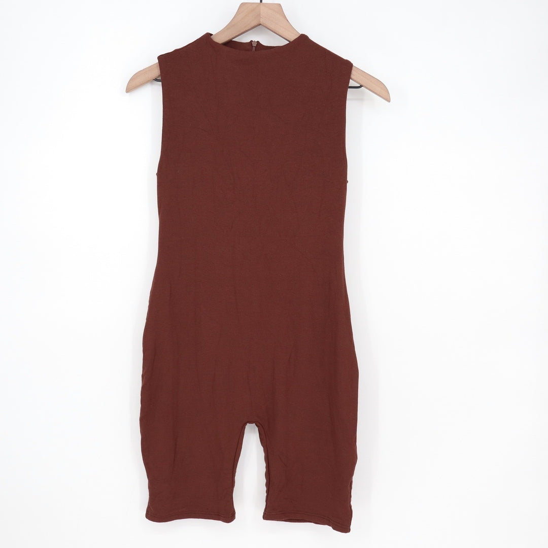 Naked Wardrobe Baby Mama Brown Mock Neck Sleeveless Romper XL