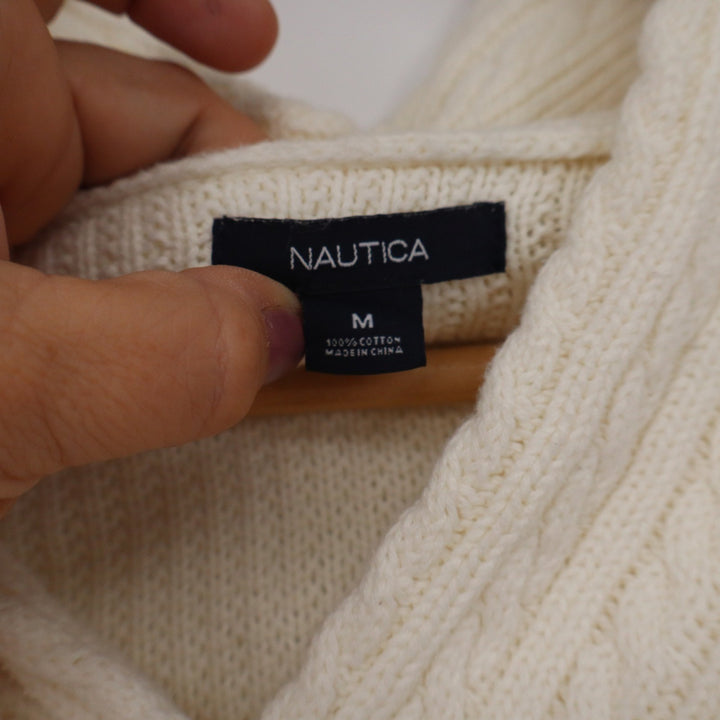 Nautica Womens Cream Cotton Shawl Collar Cable Knit Sweater Size M 10539