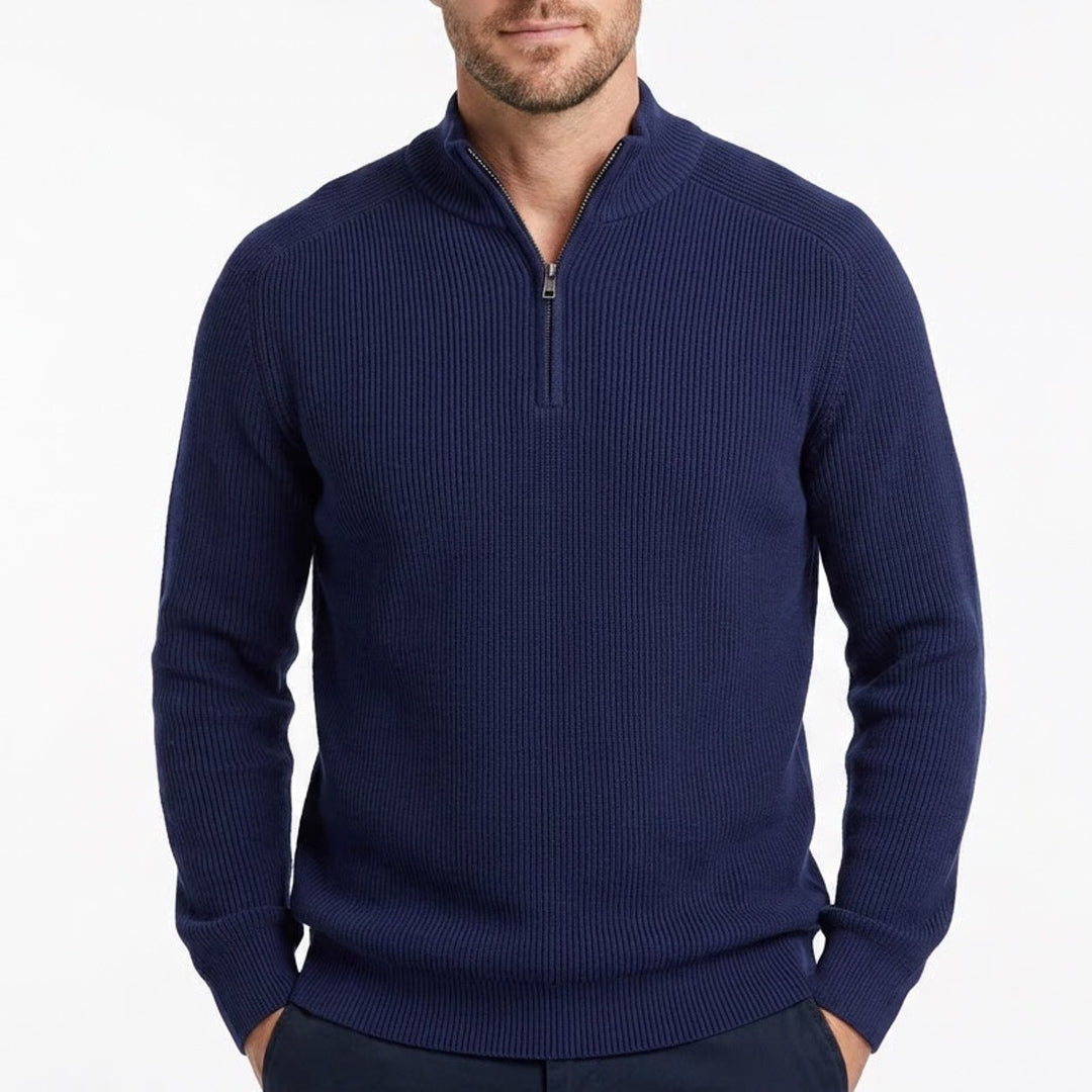 Jos. A. Bank Travel Tech Sweater Mens 2XL Navy Ribbed Tight Knit Quarter Zip