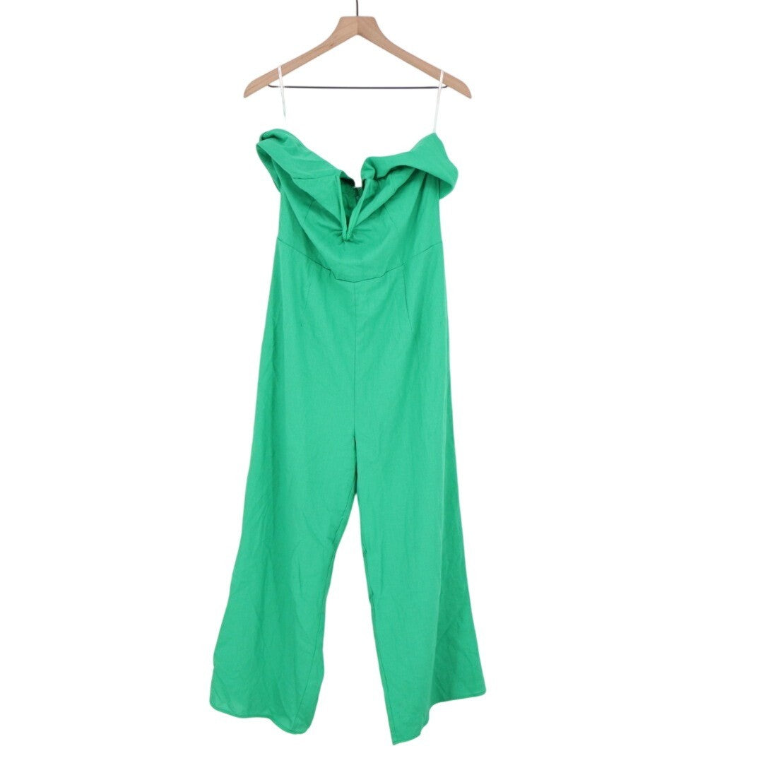 Lulus Sunshine Aura Strapless Jumpsuit Womens XL Green Lined Linen Tie-Front