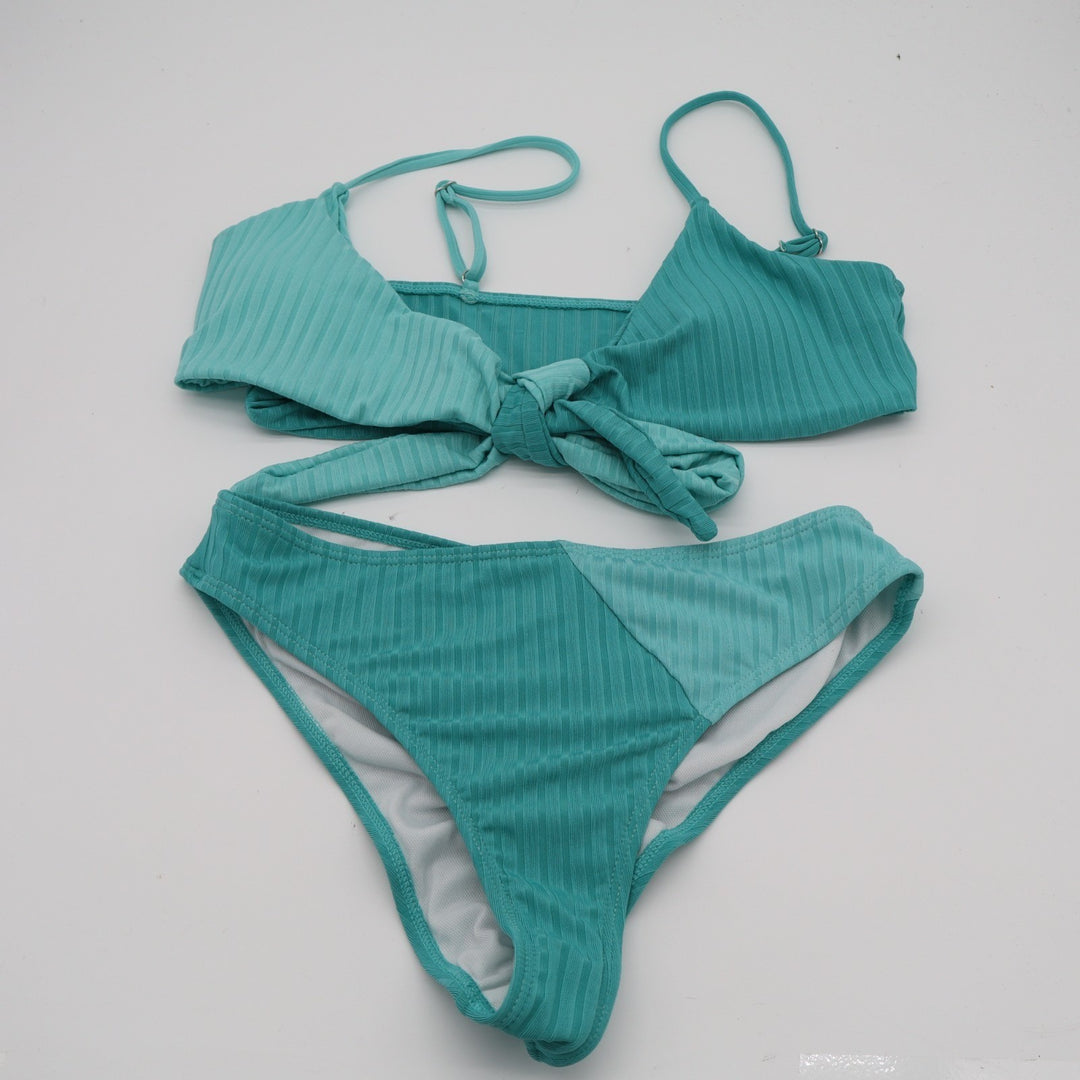 2 Piece Triangle Bikini Set Women S Aqua Ribbed Stretch Spaghetti Strap Swimwear