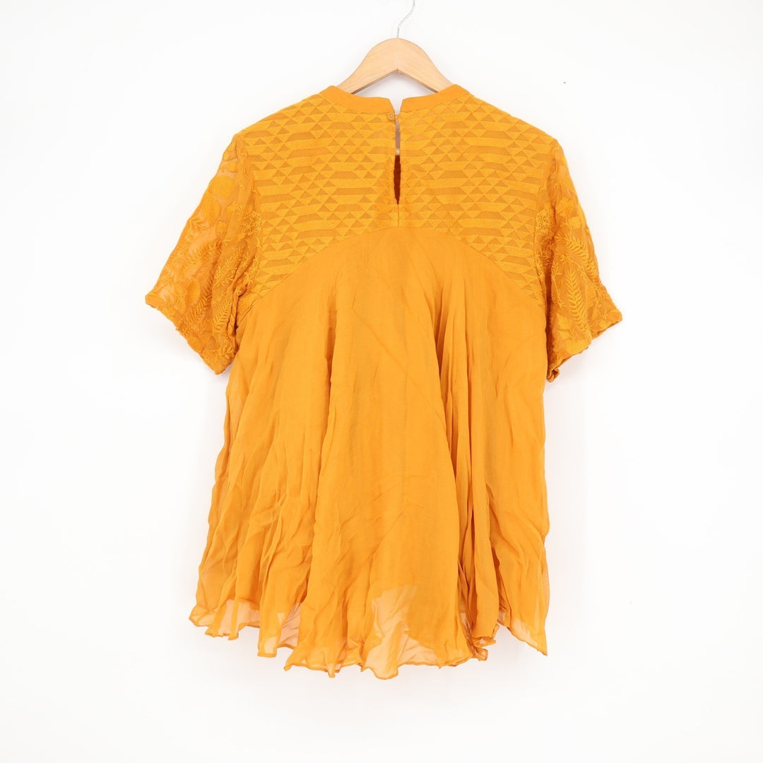 Varun & Nidhika Mustard Yellow Embroidered Babydoll Top Short Sleeve Size M