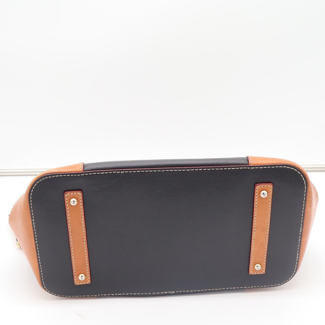 Dooney & Bourke Tote Bag Womens Large Pebble Leather Black Tan Classic Excellent