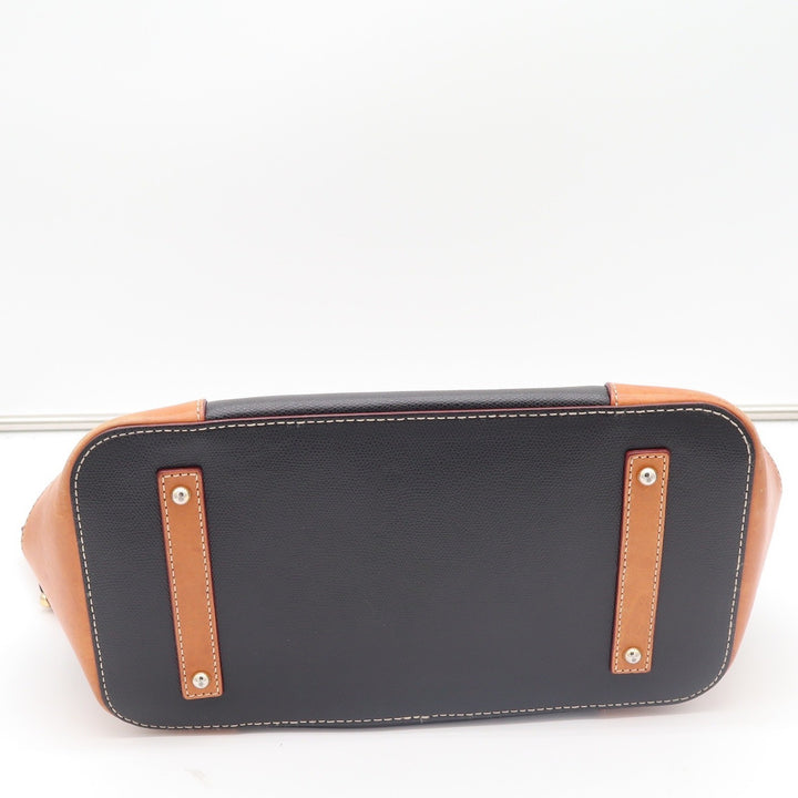 Dooney & Bourke Tote Bag Womens Large Pebble Leather Black Tan Classic Excellent