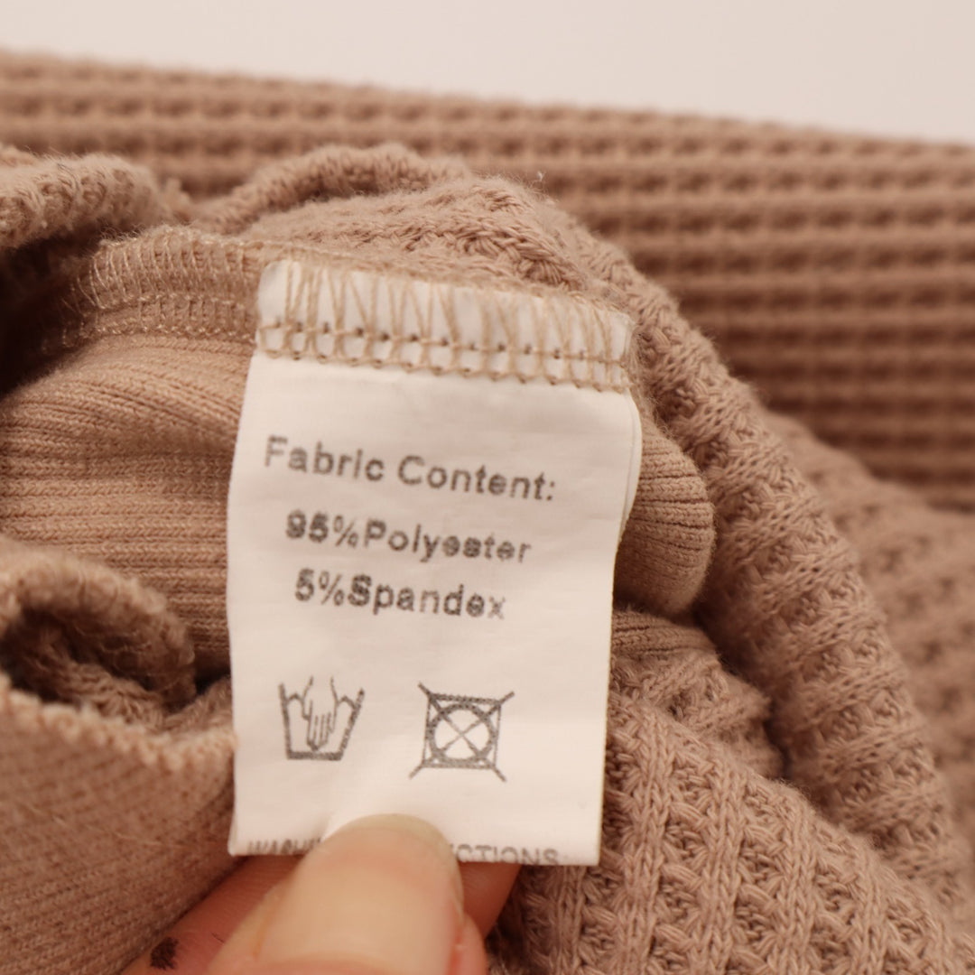 Womens Shacket Medium Beige Waffle Knit Stretch Raw Hem Detail Button Front