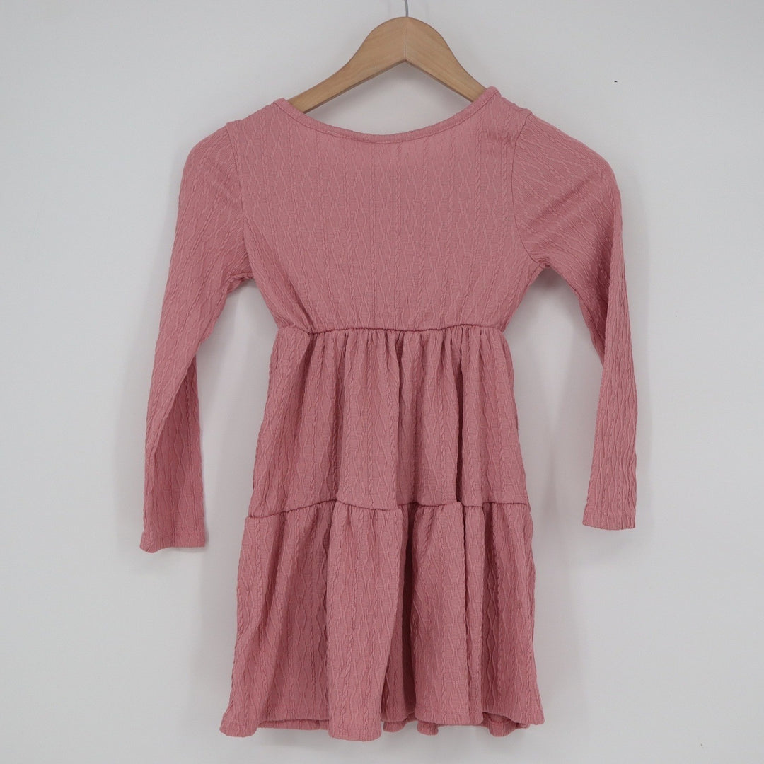 Glitter Girl Girls Pink Textured Long Sleeve Tiered Dress Size 7 Mauve