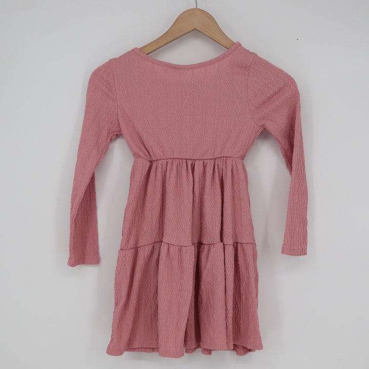 Glitter Girl Girls Pink Textured Long Sleeve Tiered Dress Size 7 Mauve
