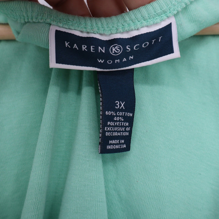 Karen Scott Woman Mint Green Lace Trim Button Front Knit Top Plus Size 3X