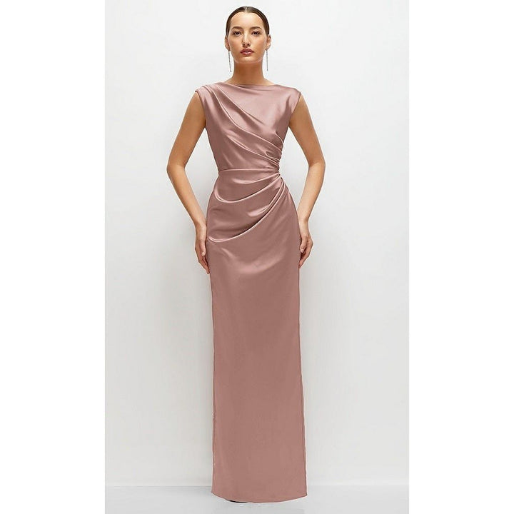 AFTER SIX High Neck Sleeveless Cap Shoulder Satin Maxi Dress In Neu Nude Size S