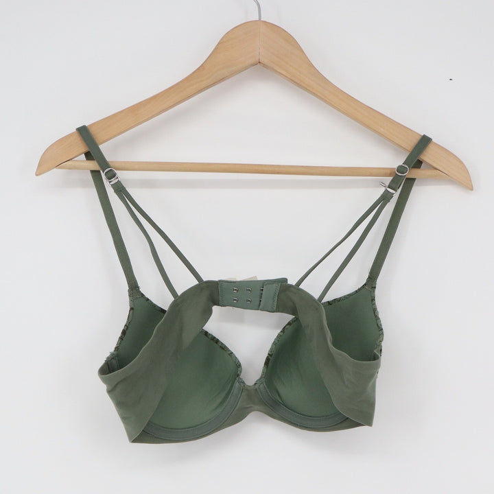 Aerie Real Sunnie Demi Bra 34B Olive Green Floral Lace Strappy Back Underwire