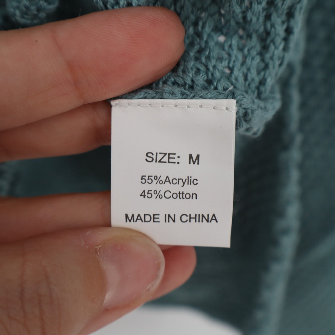 Sweater Womens Medium Teal Waffle Knit Long Sleeve Henley Neck Pullover