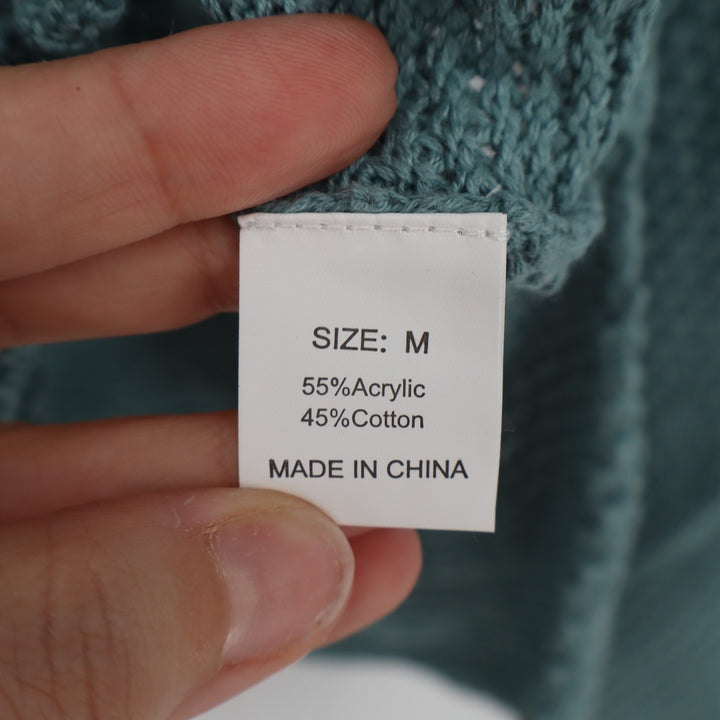 Sweater Womens Medium Teal Waffle Knit Long Sleeve Henley Neck Pullover